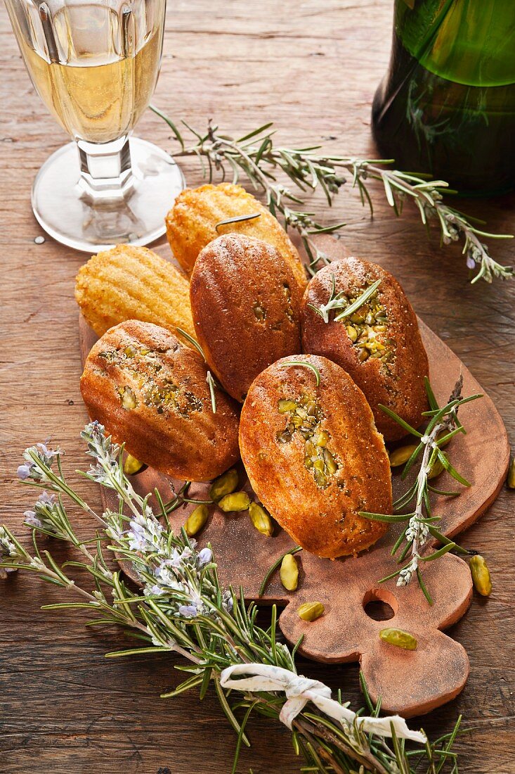 Madeleines with pistachios and rosemary
