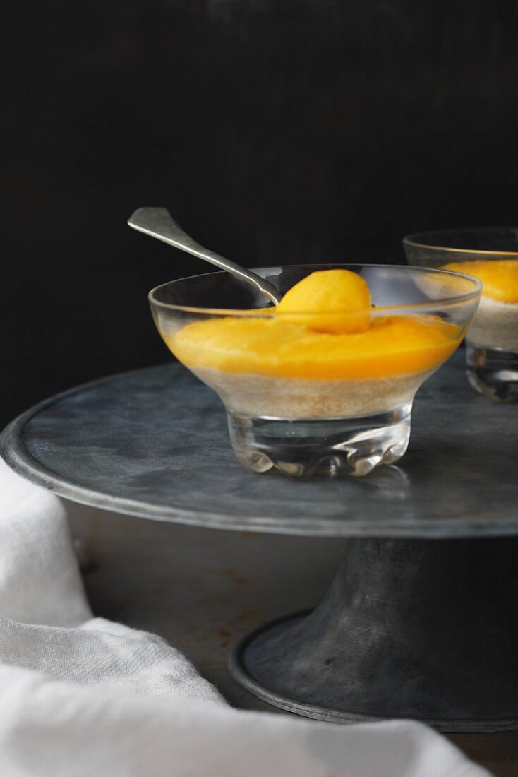 Mango cream in a glass dish
