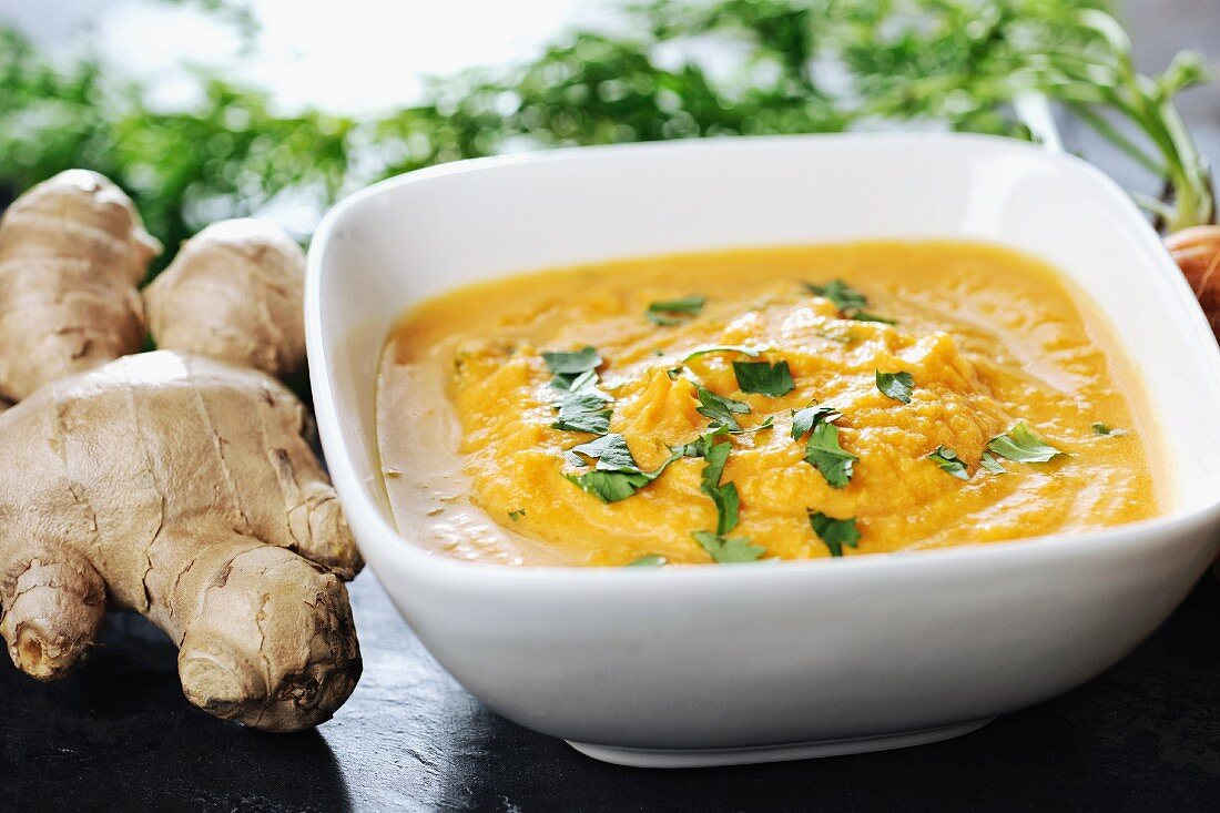 Carrot and ginger soup with coriander