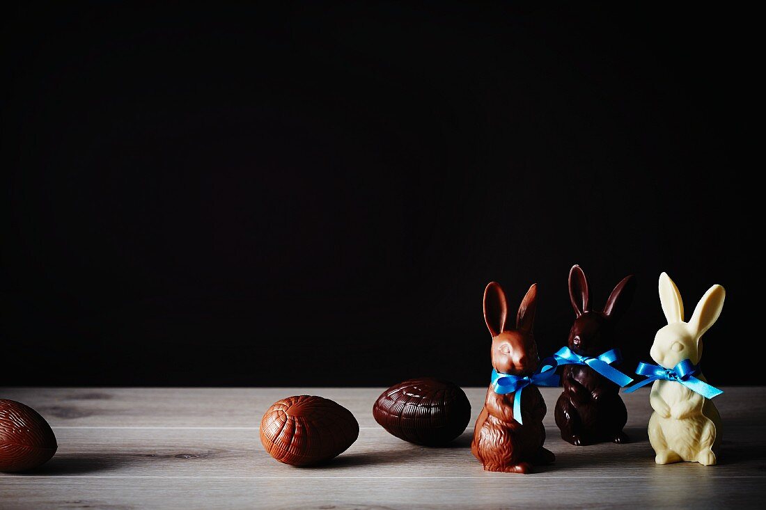 Chocolate Easter bunnies and chocolate eggs
