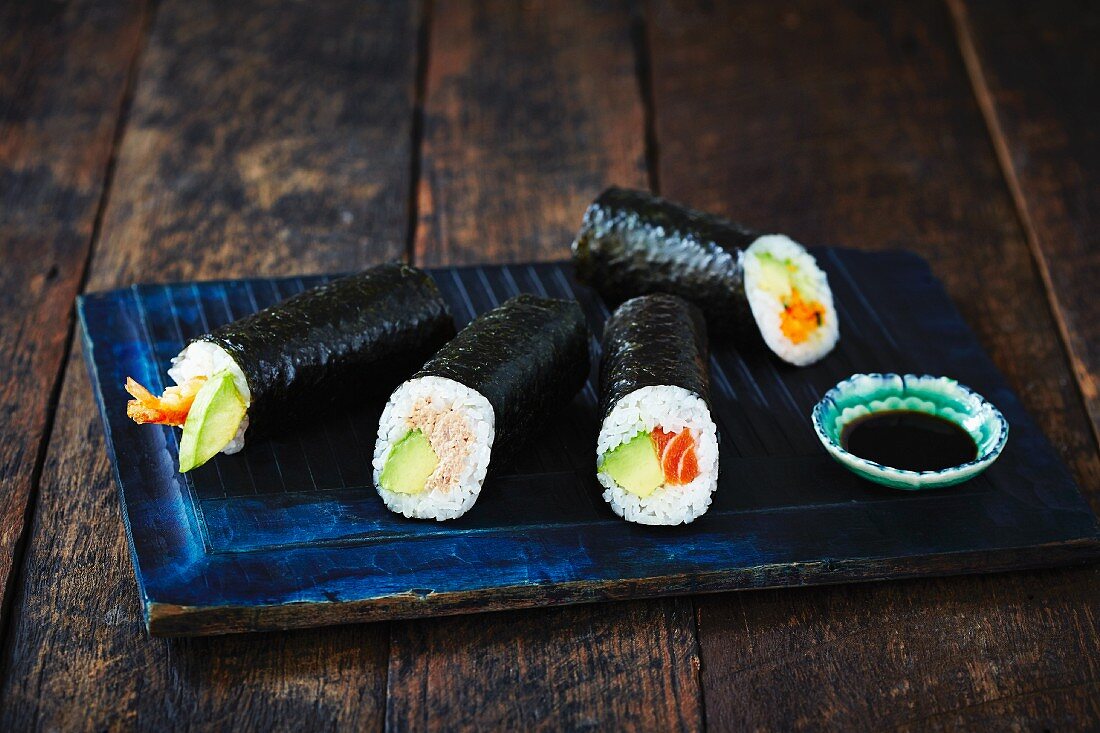 Maki rolls with soy sauce (Japan)