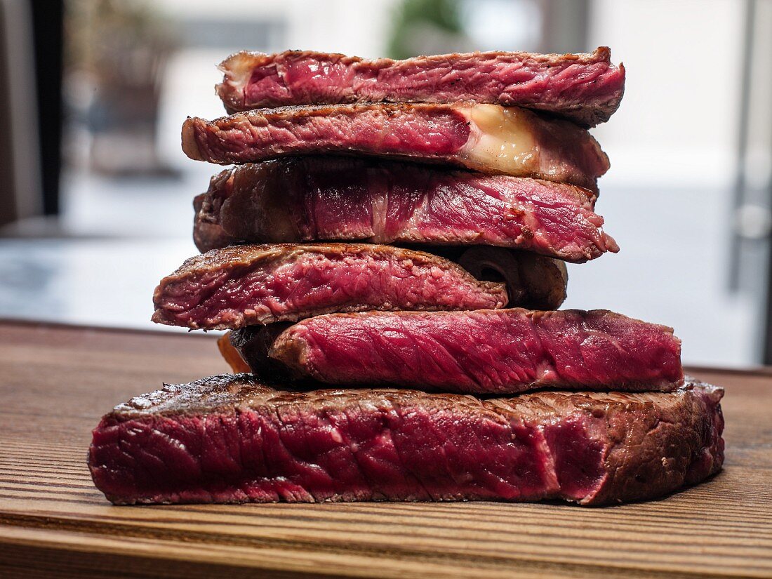 A stack of entrecote steaks