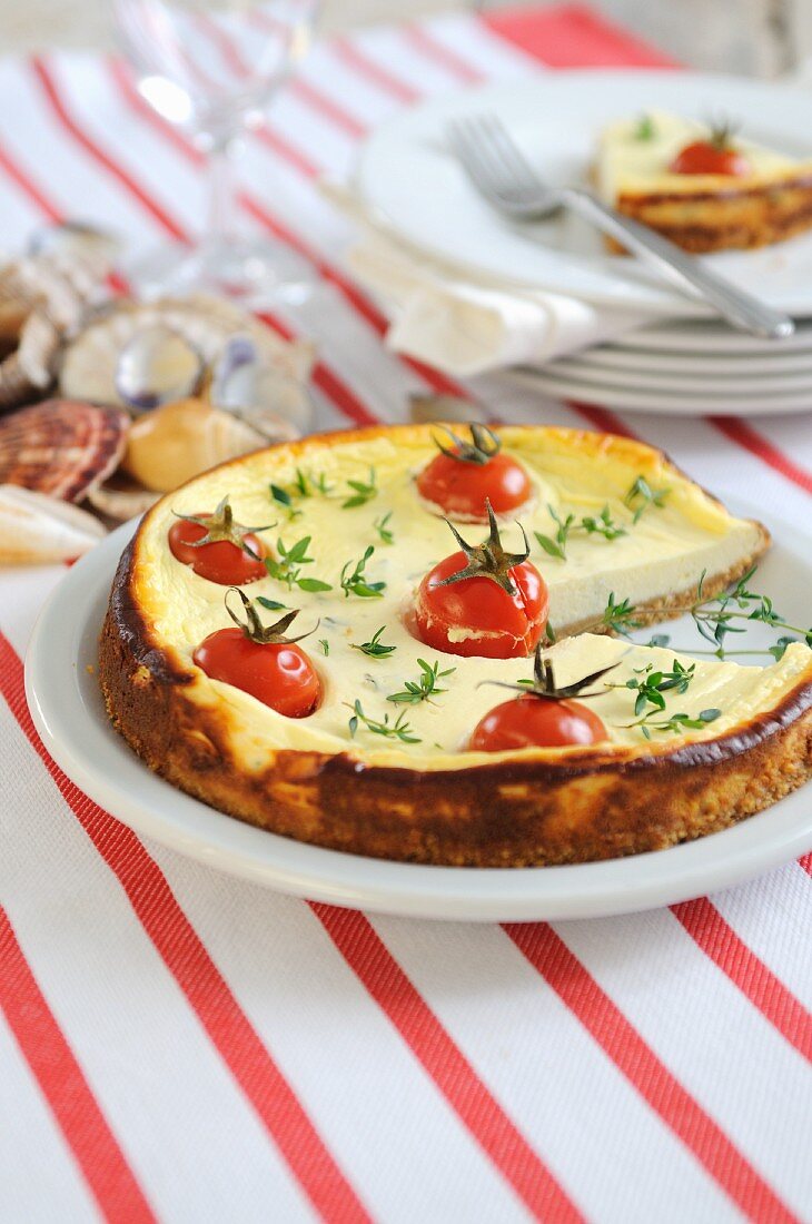 Savoury cream cheese tart with cherry tomatoes