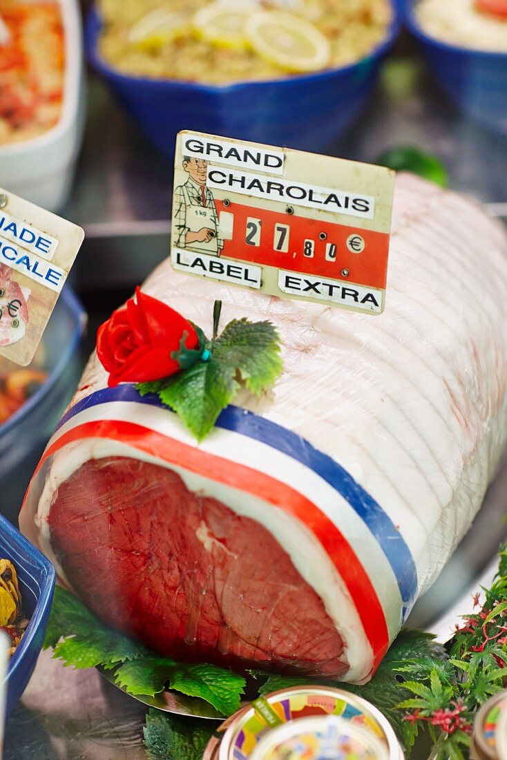 Charolais beef in a sales display