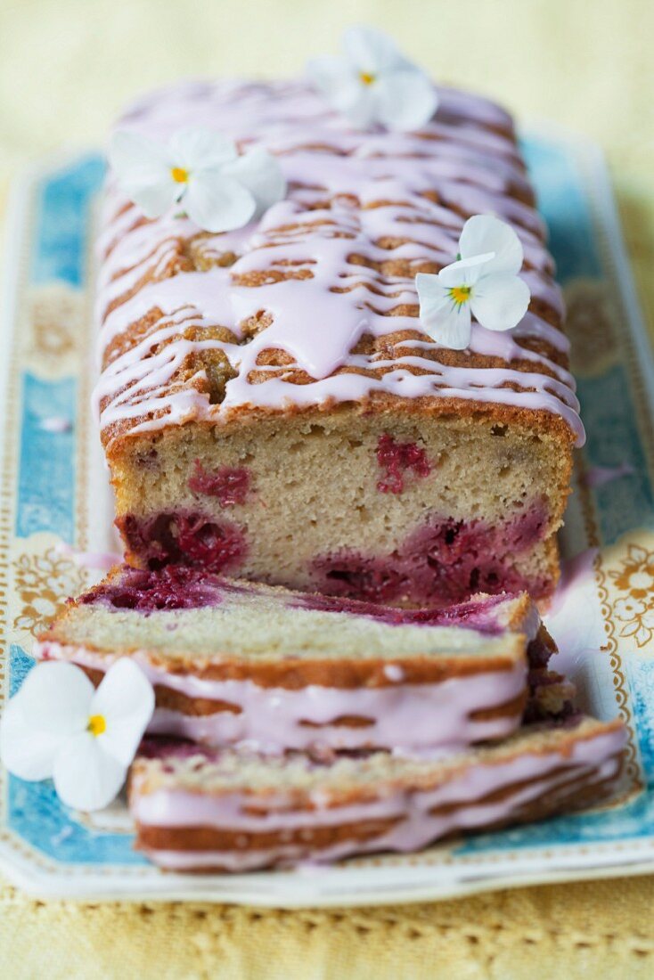 A raspberry loaf cake