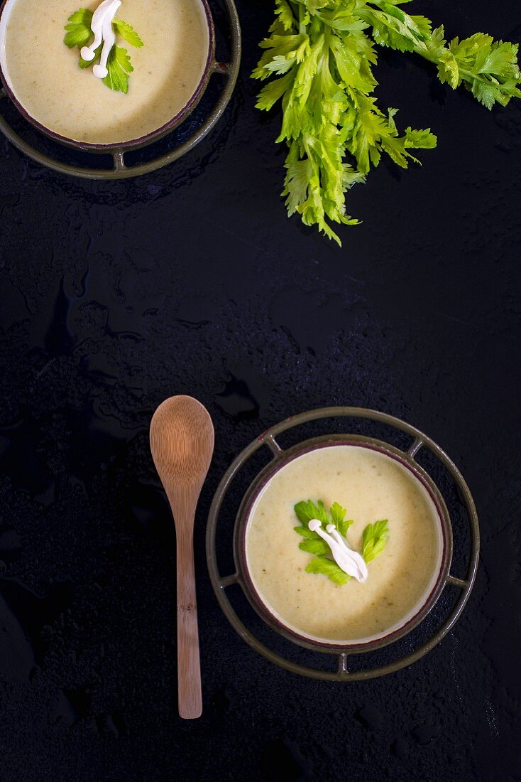 Cream of celery soup with mushrooms
