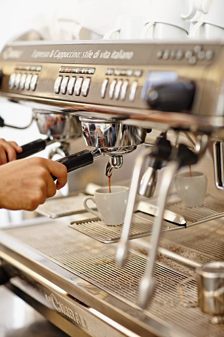 An espresso machine in an espresso bar