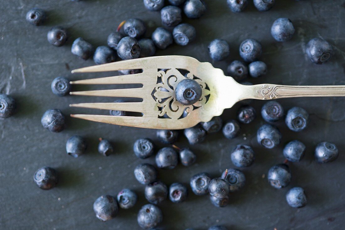 Blueberries with a fork