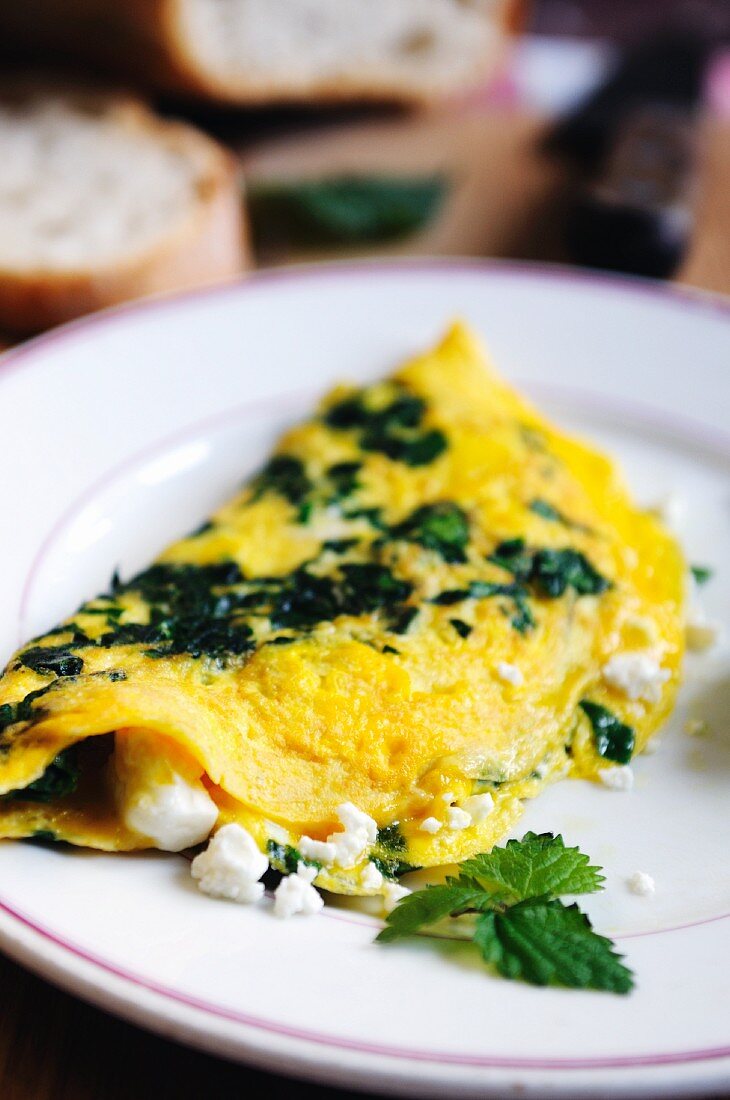 Omelette with stinging nettles and feta cheese