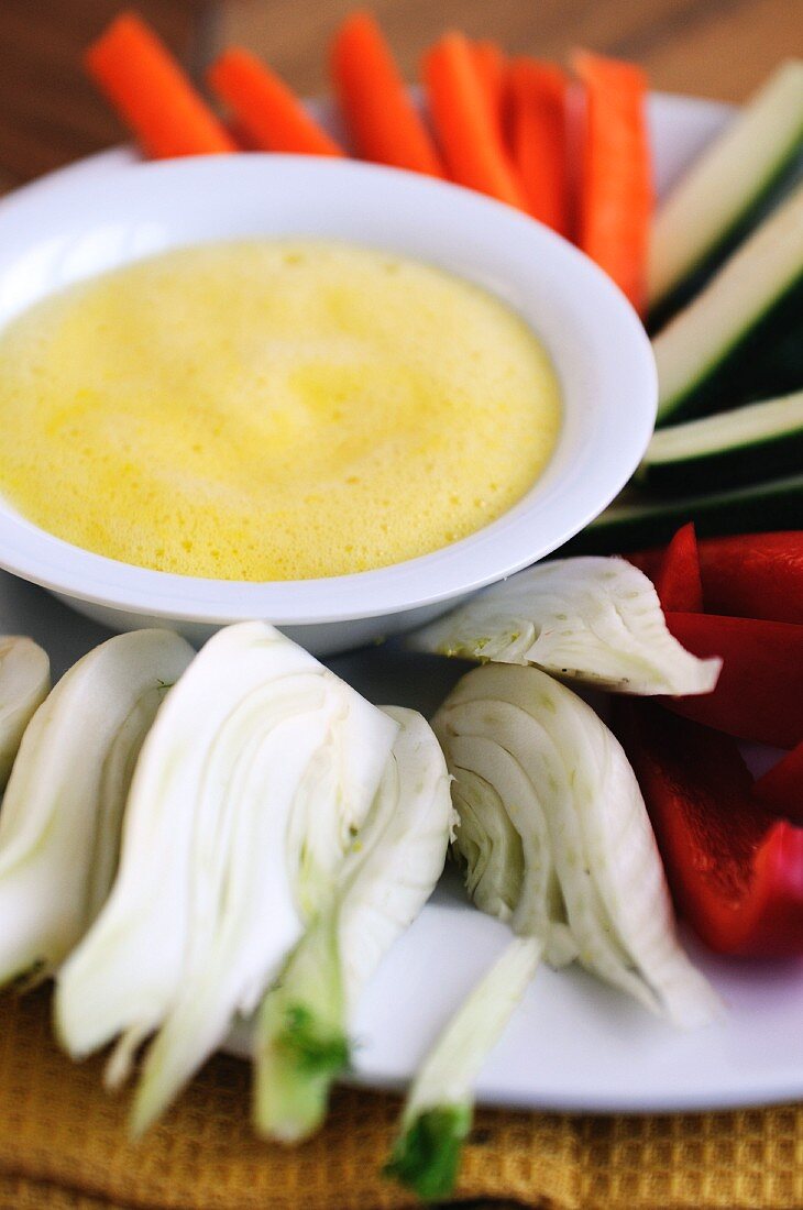 Spicy zabaglione dip with raw vegetables