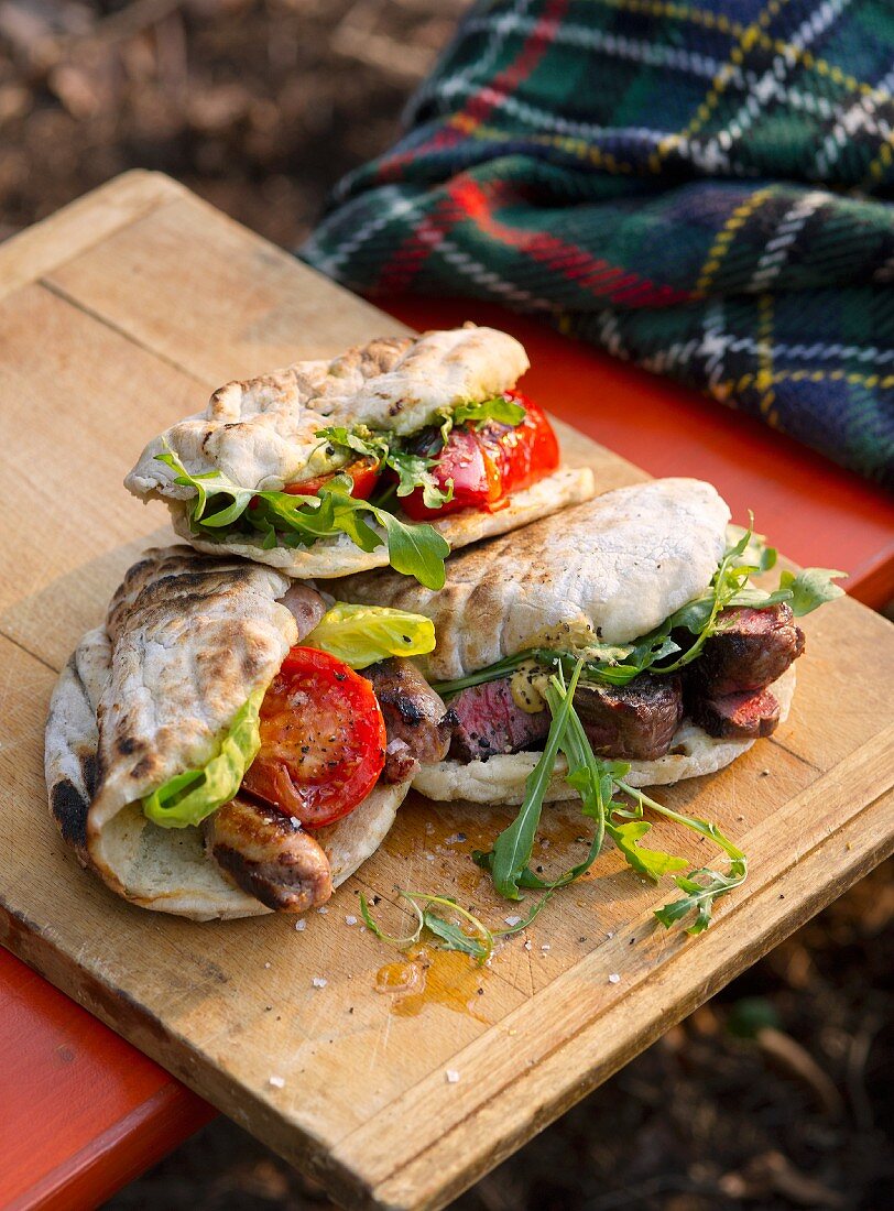 Steak and sausage sandwiches for a picnic