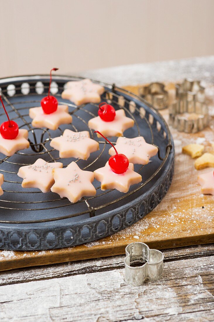 Punch stars topped with glace cherries for Christmas