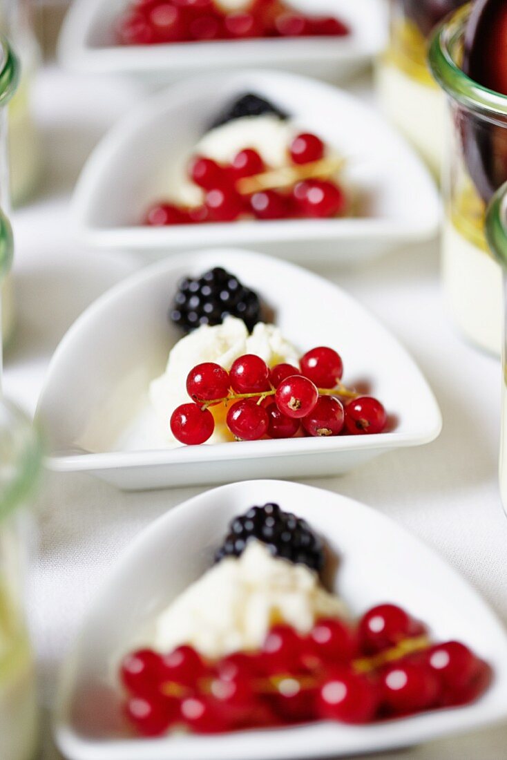 Mascarpone cream with fresh berries on a buffet