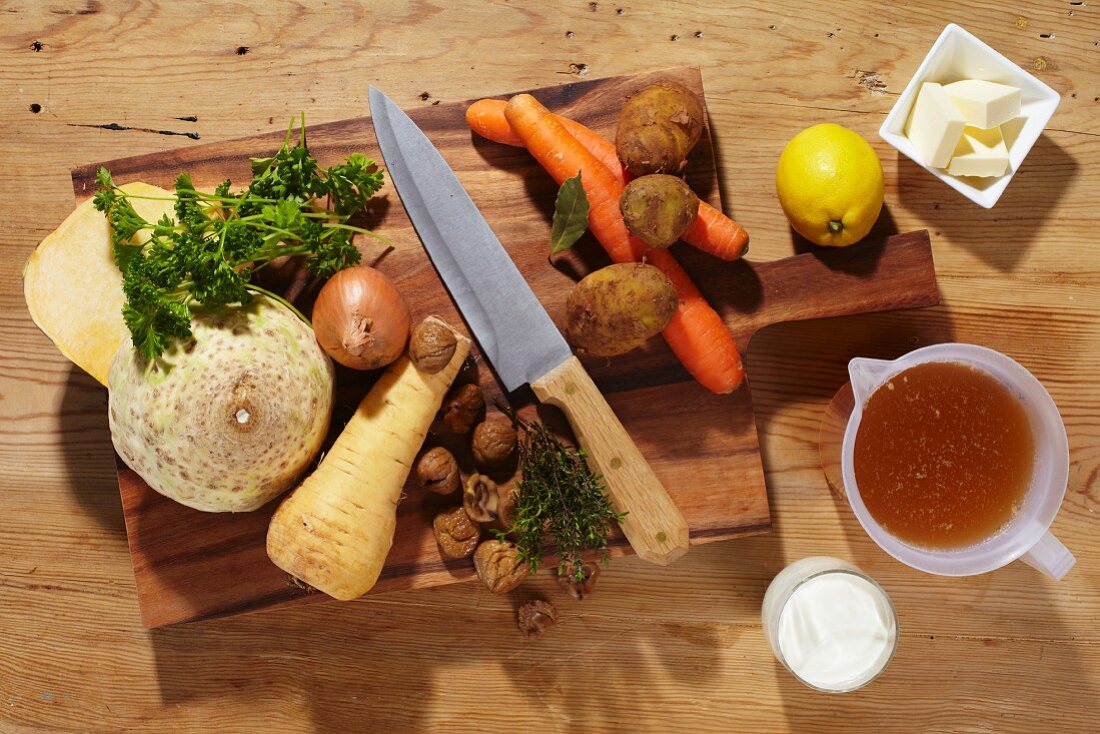 Ingredients for root vegetable soup