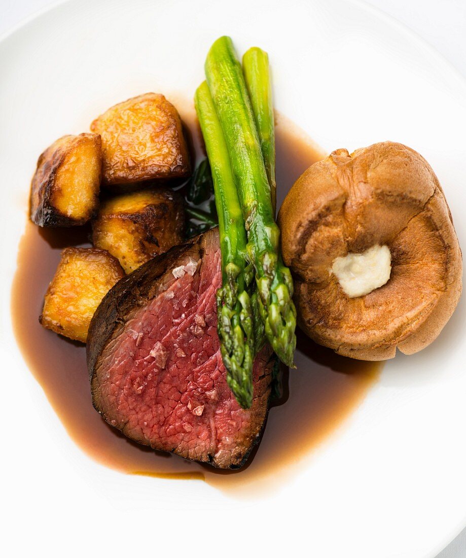 Fillet of beef with roasted potatoes and Yorkshire pudding