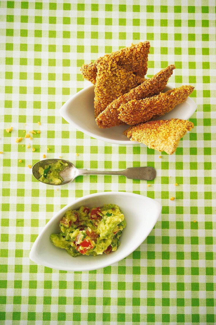 Tortilla escalope with an avocado dip