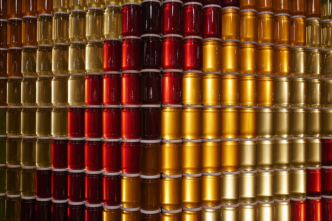 Stacks and stacks of jars of honey