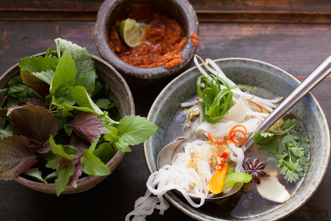 Vietnamesische Suppe mit Zutaten
