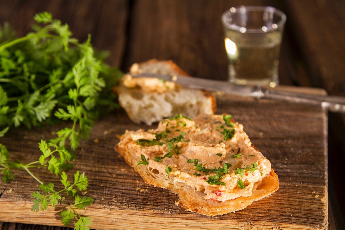 Bread with Liptauer cheese spread and fresh chervil