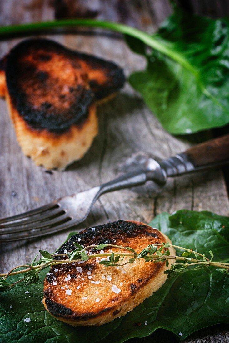 Grilled bread with herbs, sea salt and olive oil