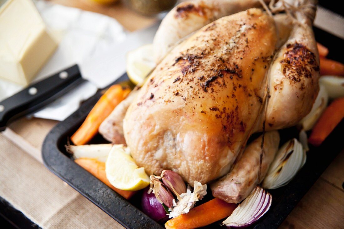 Roast chicken with root vegetables