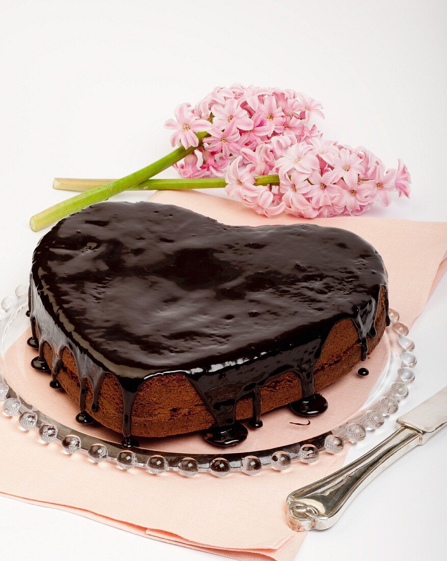 A heart-shaped chocolate cake