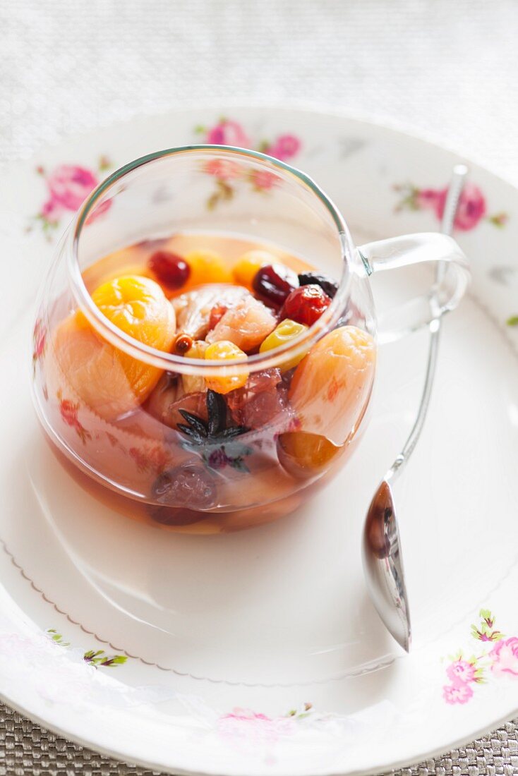 Dried fruit compote in a glass cup