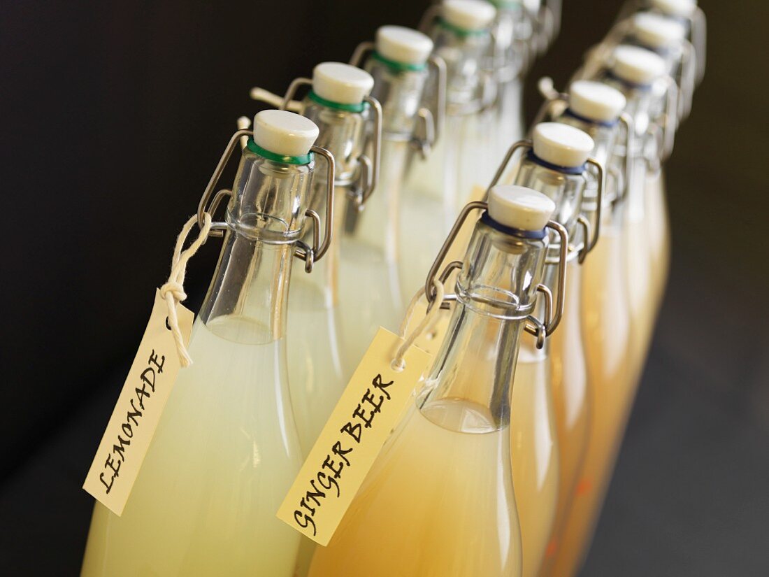 Bottles of lemonade and ginger beer
