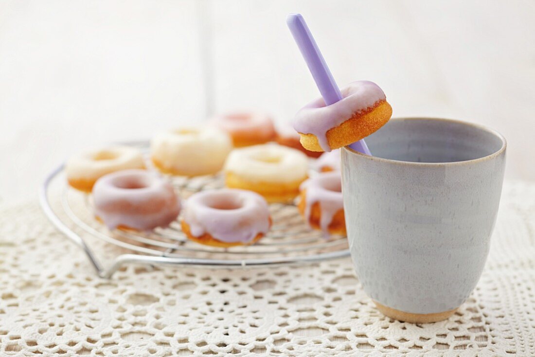 Doughnuts with coloured glaze