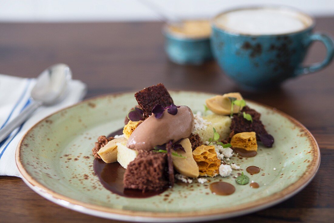 A selection of desserts featuring cake and ice cream