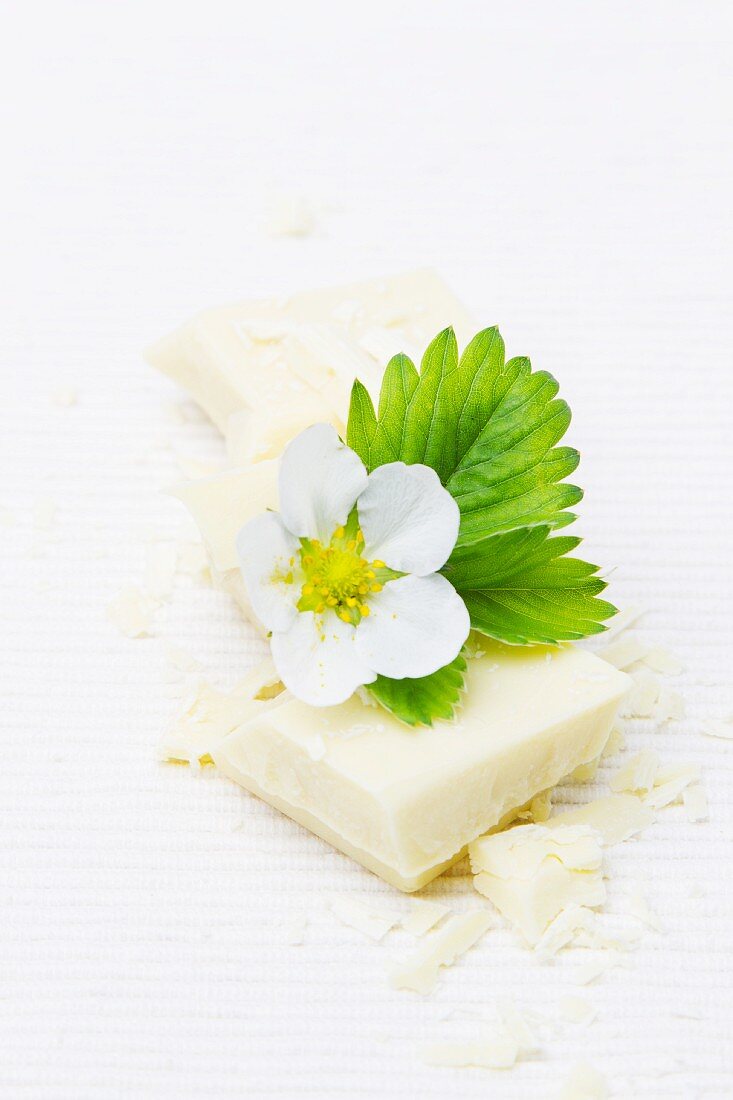White chocolate with a strawberry flower