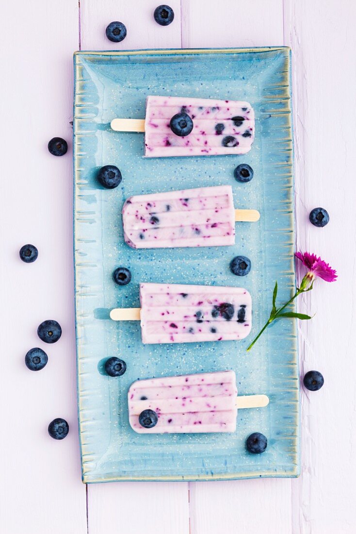 Blueberry and yogurt ice cream sticks