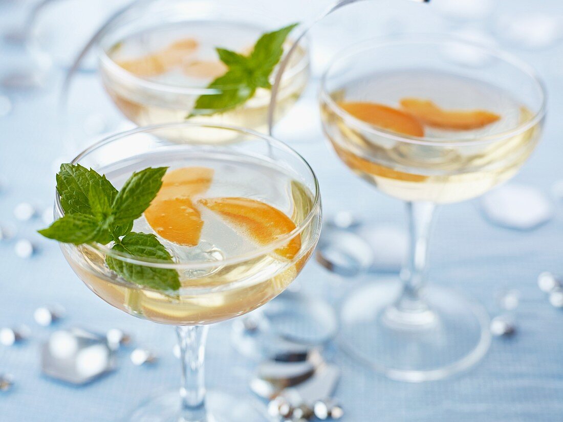 Apricot Fizz garnished with mint leaves