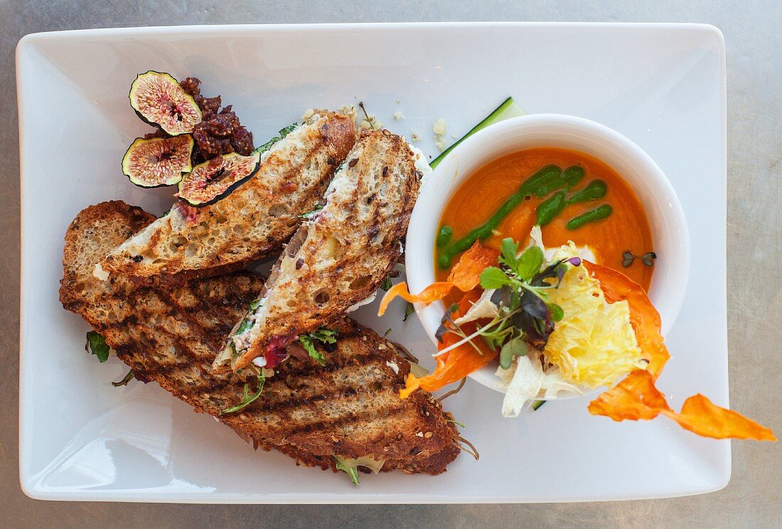 Toasted sandwiches and carrot soup