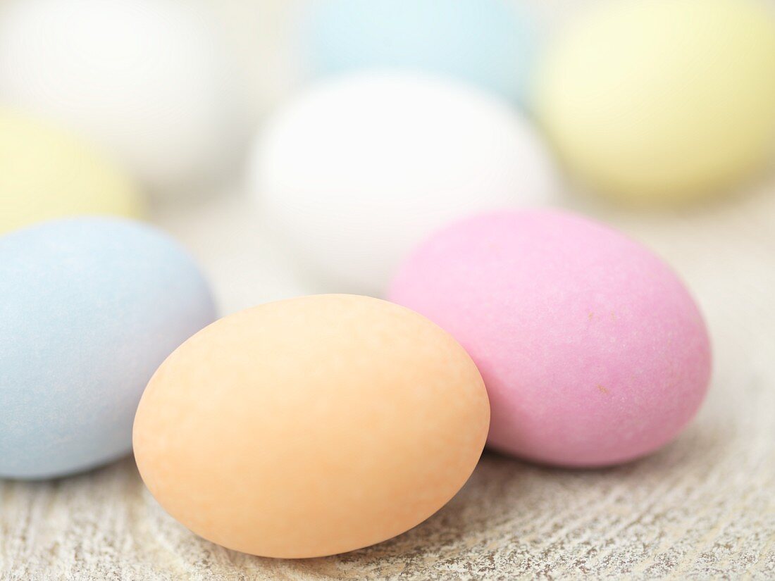 Pastel-coloured chocolate eggs