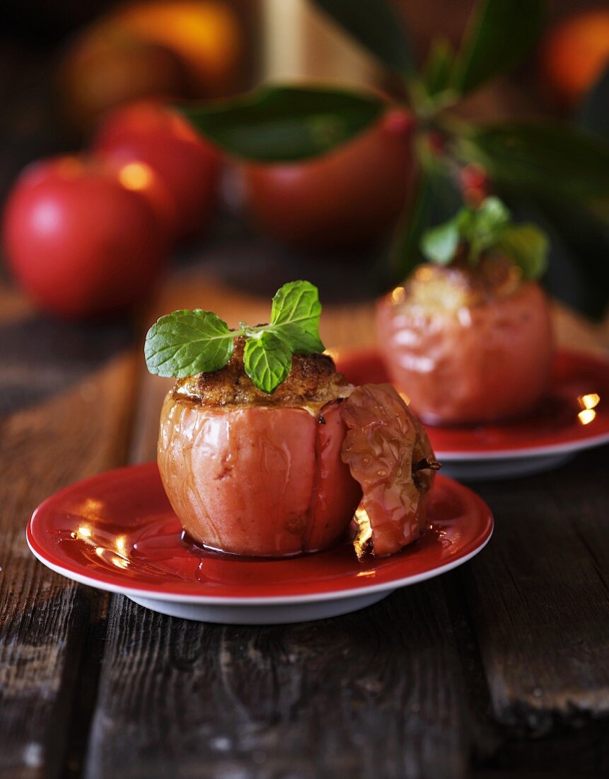 Baked apples filled with marzipan and cinnamon