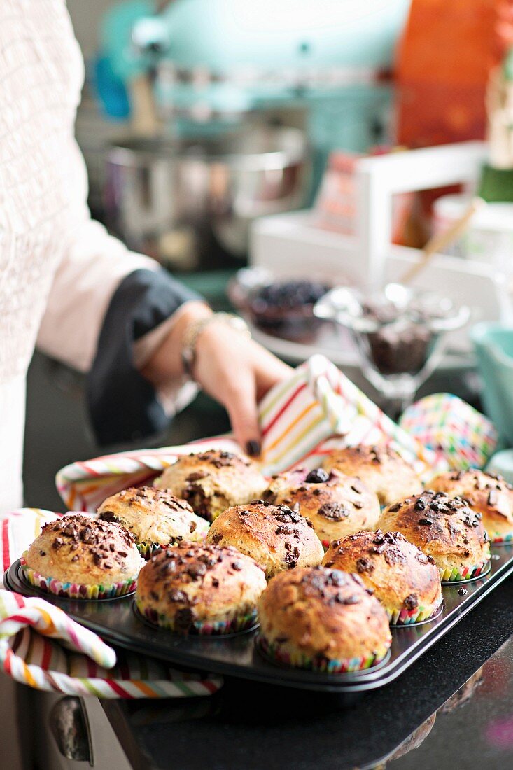 Freshly baked chocolate breakfast rolls