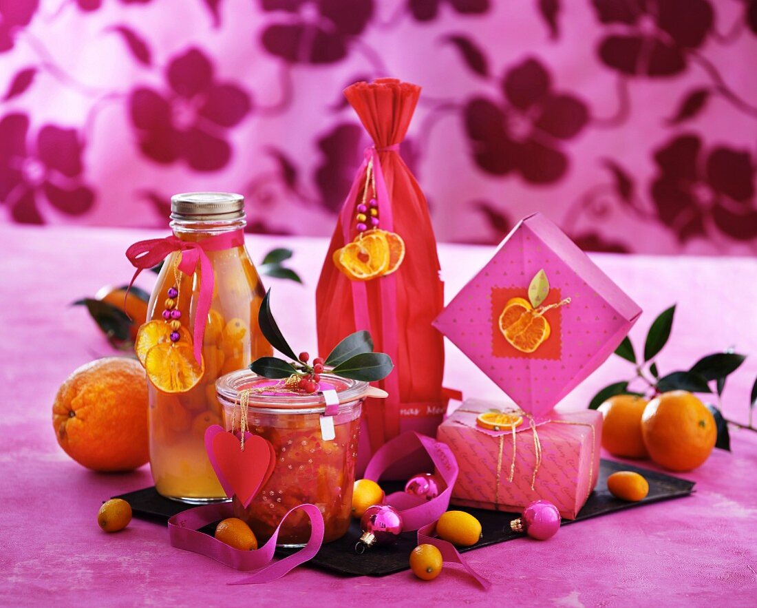 Various Christmas presents made from citrus fruits