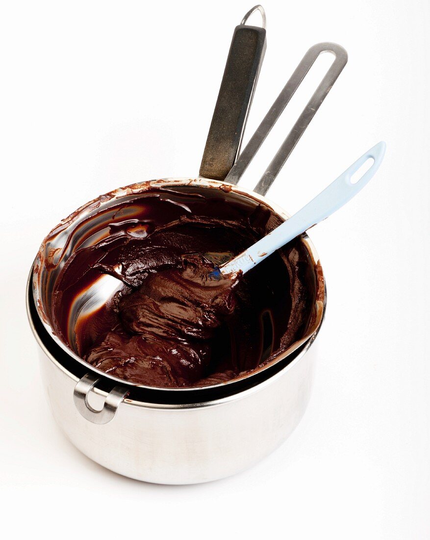 Chocolate glaze in a saucepan