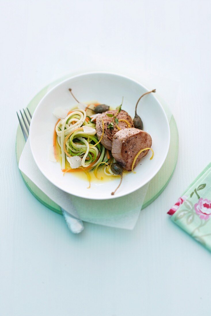 Veal fillet medallions with tagliatelle