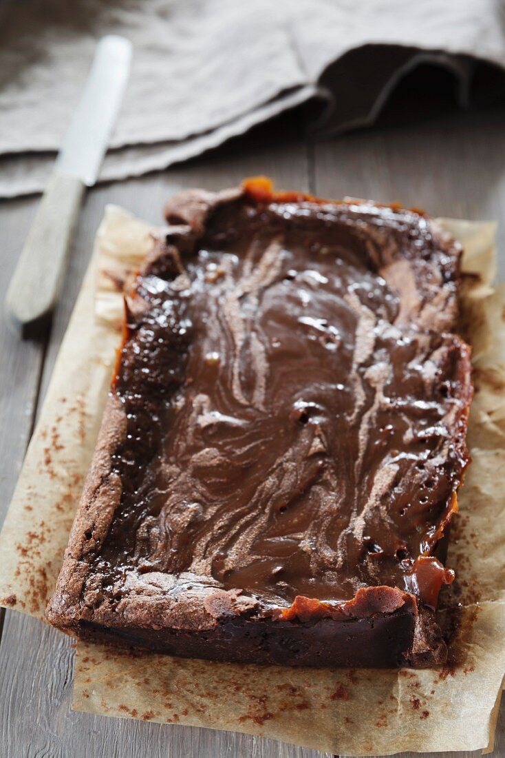 Homemade chocolate brownies with salted caramel