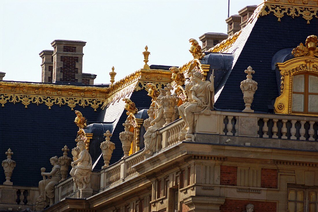 The roof of the Palace of Versailles, partially gilded with sculptures