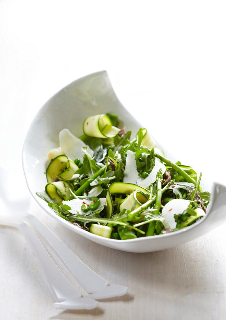 A summery courgette salad with asparagus, anchovies and Parmesan