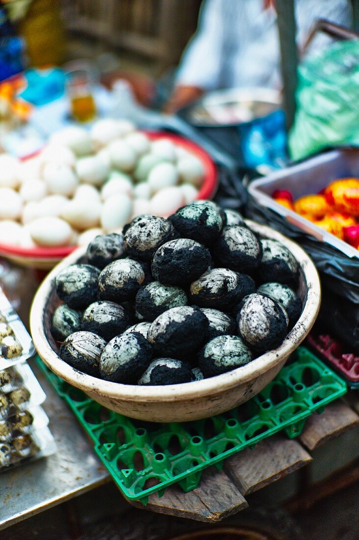 Various eggs at a market in Saigon (Vietnam)