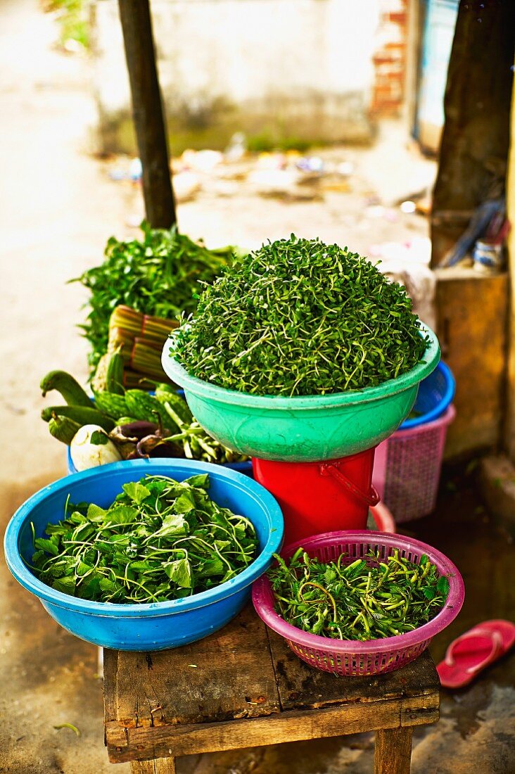 Fresh herbs at a market in Saigon (Vietnam)