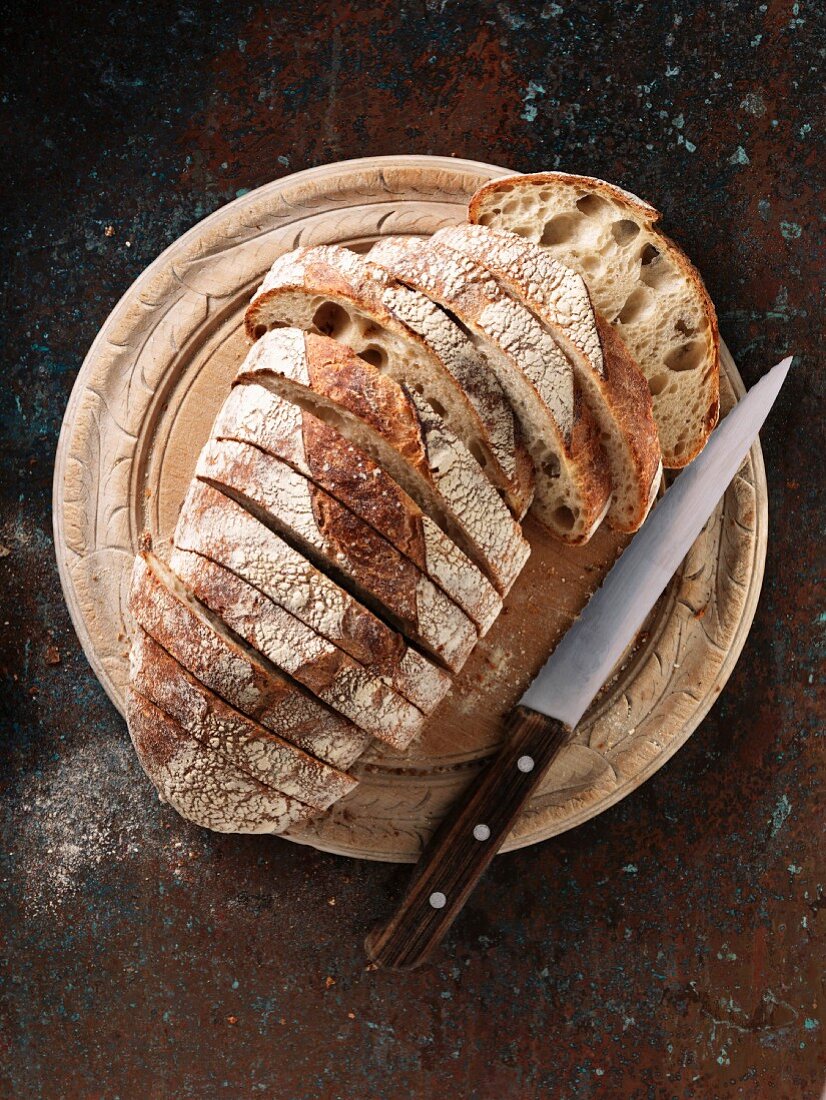 A sliced loaf of San Francisco sour dough bread