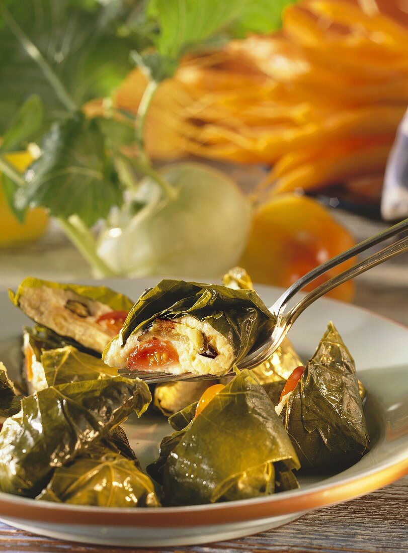 Grape Leaves stuffed with Eggplant and Millet Mousse