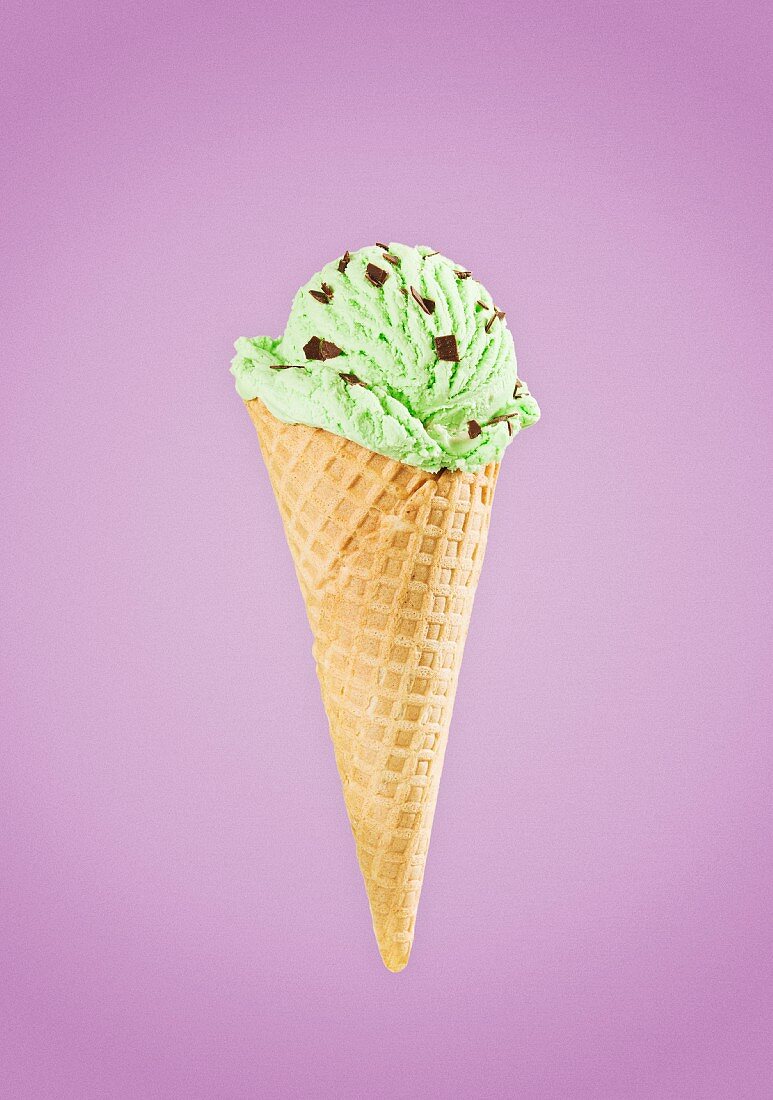 Mint ice cream in a cone