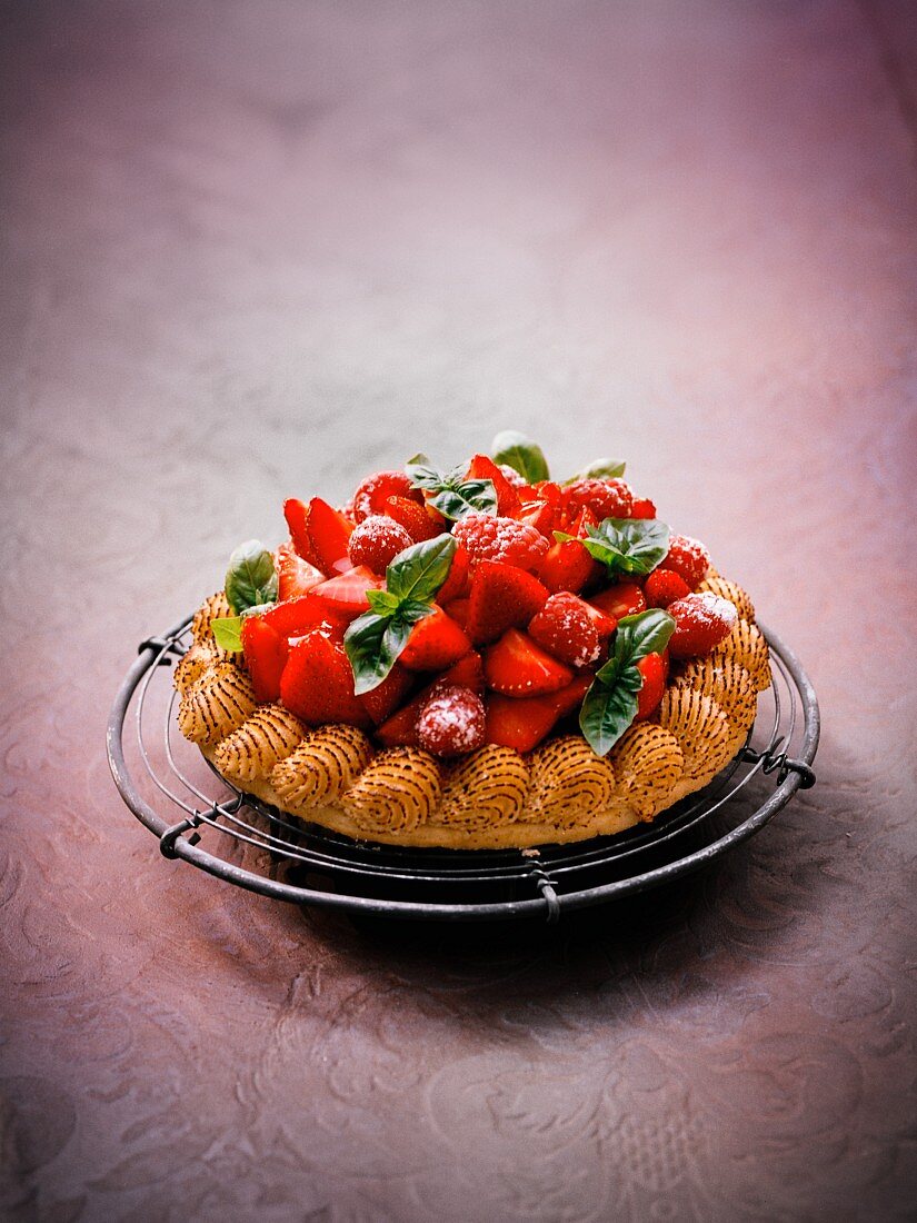 Strawberry cake with basil