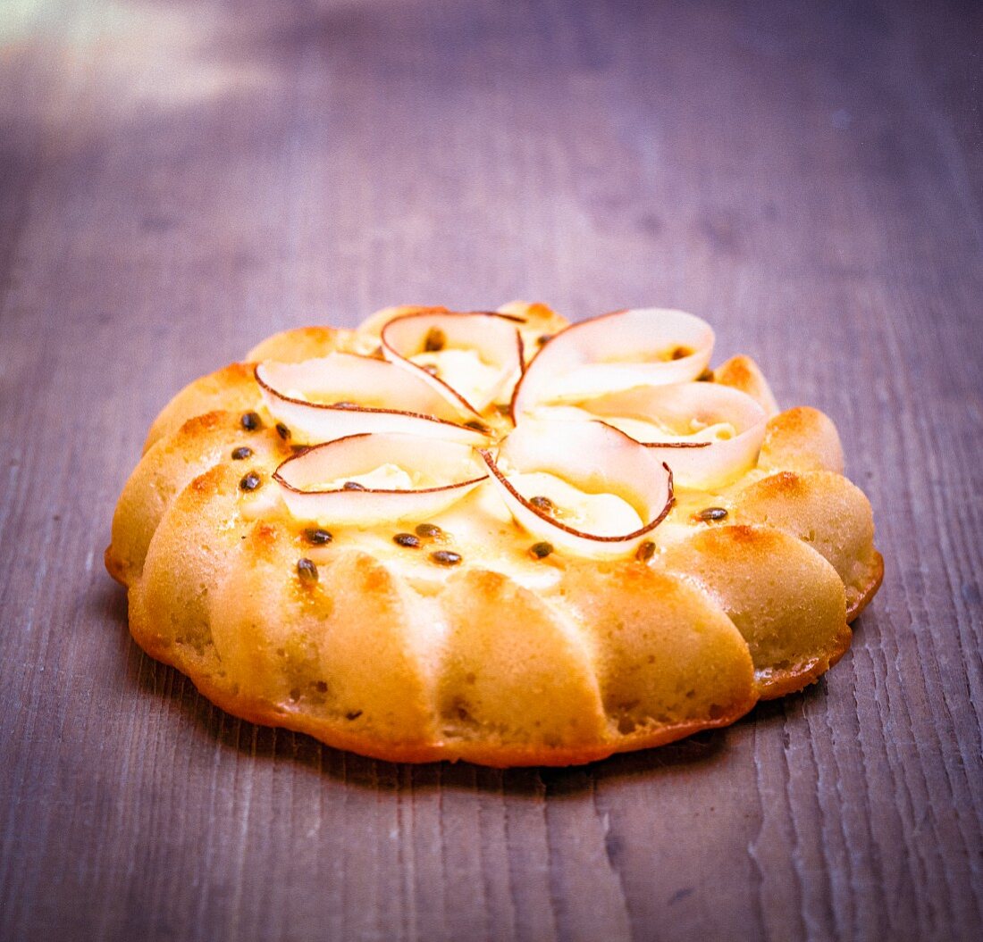 A coconut and passion fruit tart
